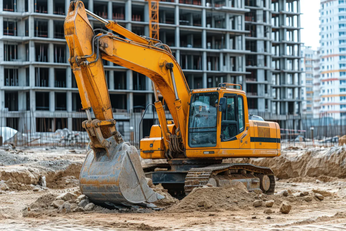 Baustelle mit Bagger für ein Bauvorhaben Brandenburg - Bauvermessung Brandenburg